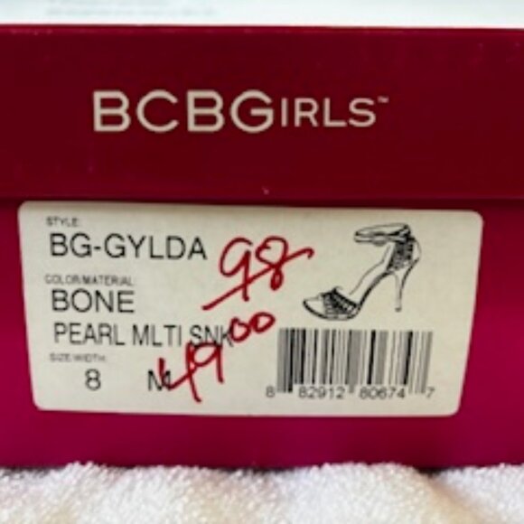 BCBG "Gylda" ankle strap heels in 'bone pearl multi snake' Size 8 - Picture 7 of 7